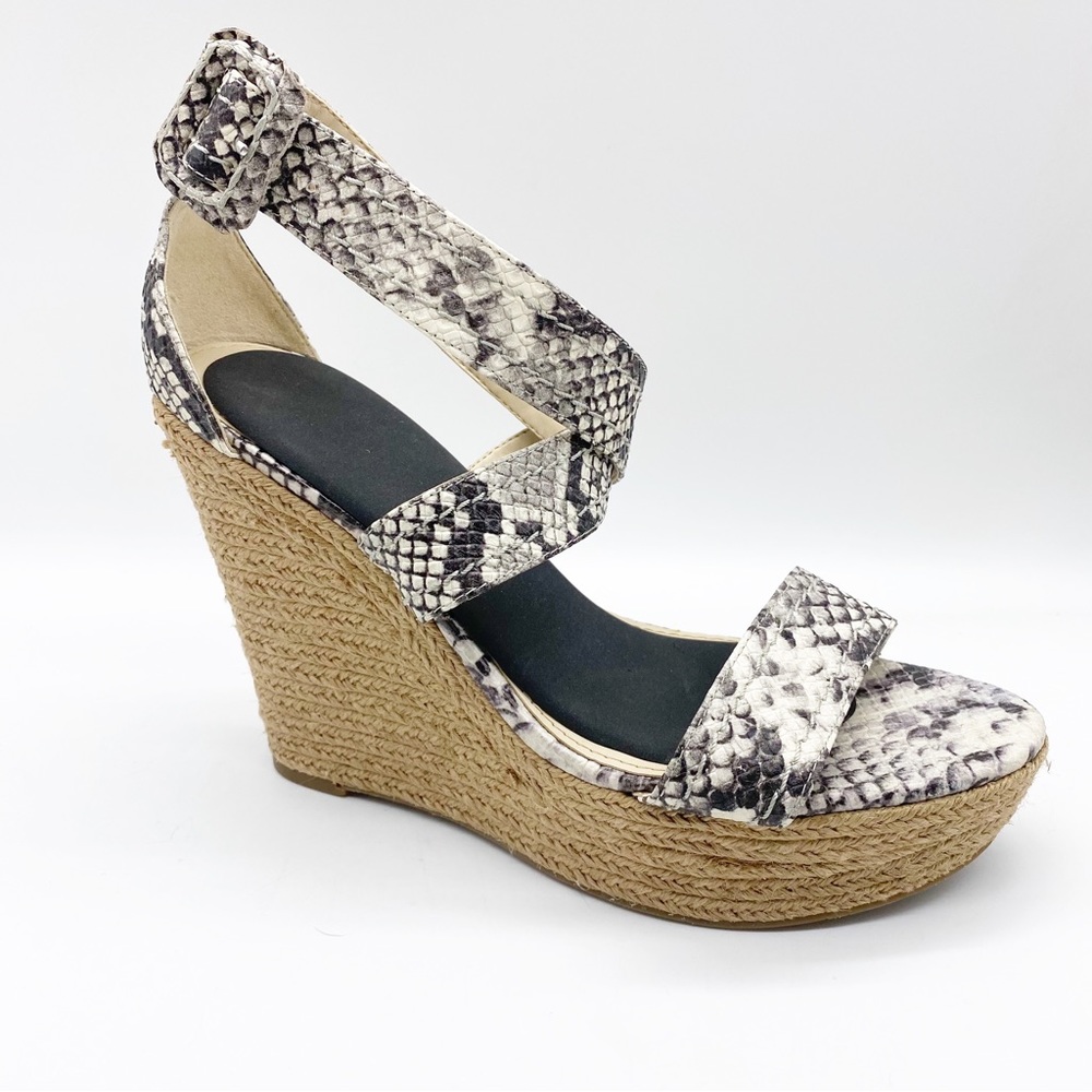Marc Fisher Leather Animal Print Strappy Woven Heel Wedge 9 - Picture 6 of 14